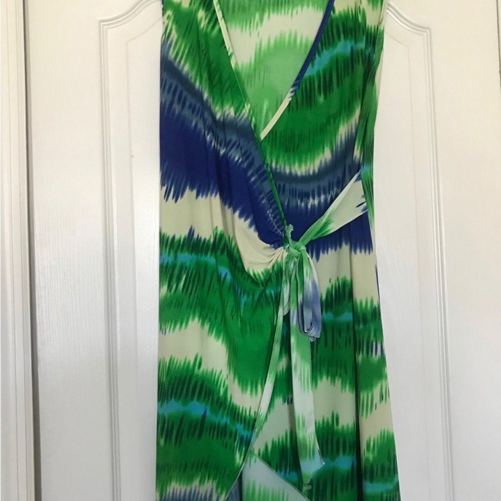 Green and Blue Wrap Dress